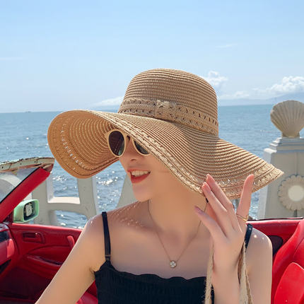 太阳帽女夏韩版百搭防晒遮脸超大檐遮阳草帽防紫外线出游沙滩帽子