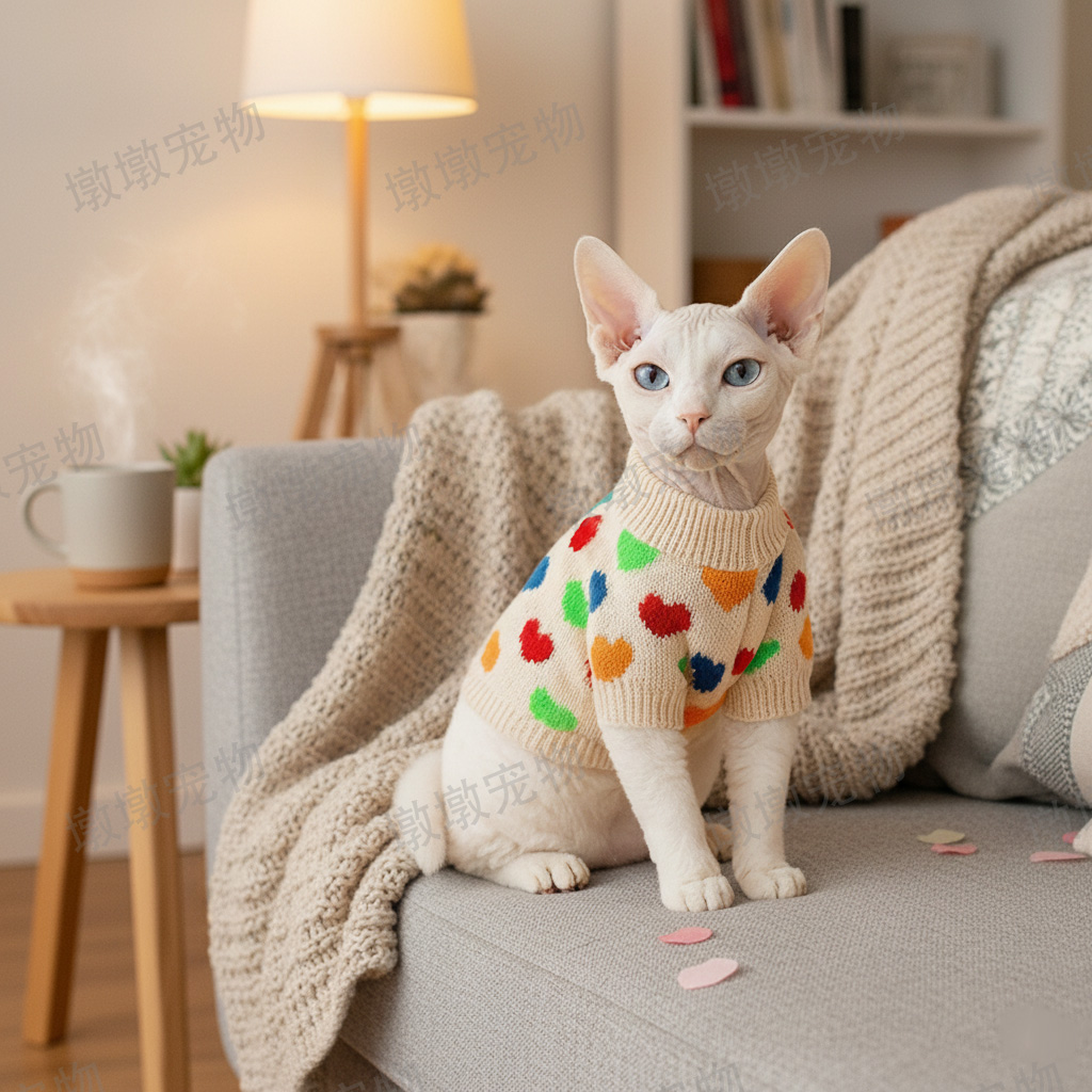 宠物毛衣多巴胺毛衣猫咪爱心图案针织衫秋冬毛衣保暖猫咪衣服