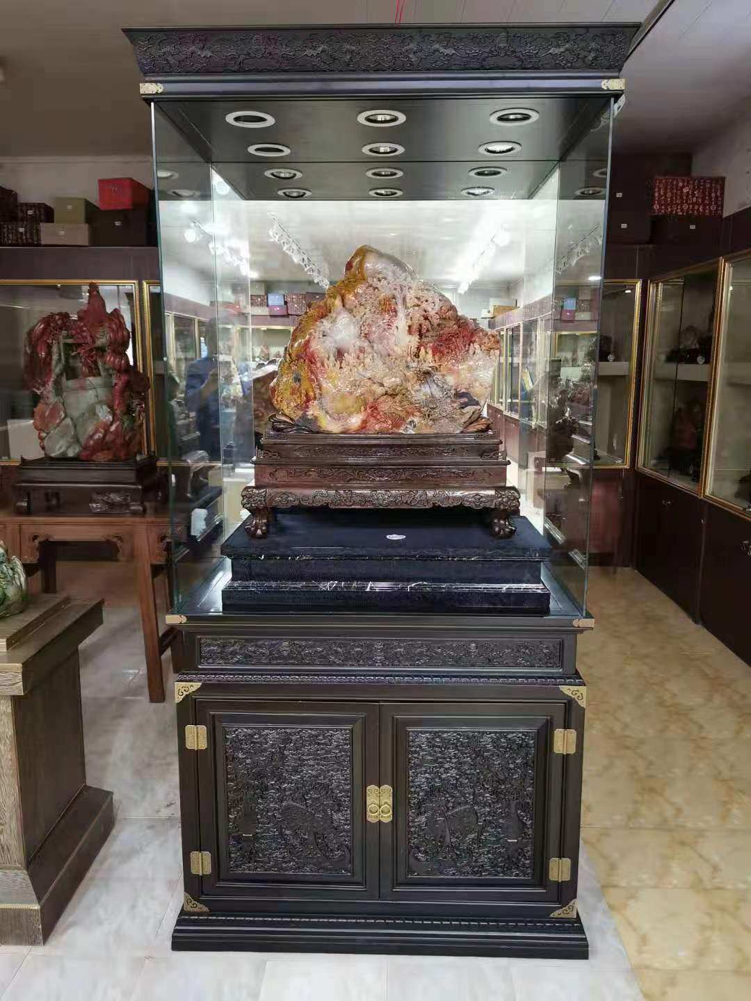 檀木实木玻璃罩摆件弥勒佛展示防尘罩古董底座实木玻璃盒子工艺品