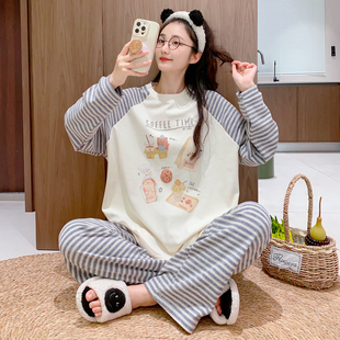 【德绒】长袖睡衣女秋冬加厚加绒宽松休闲韩版卡通德绒家居服圆领