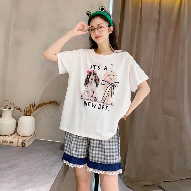 Gill Aimar小熊家睡衣女夏短袖短裤薄款可爱小狗青年家居服可外穿