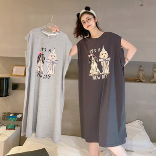 无袖 纯棉薄款 防走光 睡裙夏季 休闲睡衣女孕妇睡裙 宽松大码 韩版
