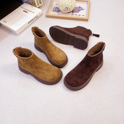 时尚复古流行磨砂马丁靴女2025年秋季新款舒适平底后拉链防滑短靴