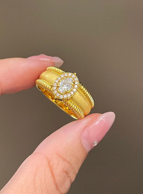 925纯银满圈锆石鸽子蛋边珠戒指重工高级感轻奢精致高保色食指环