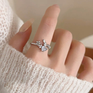 S925纯银甜美气质桃心花朵开口戒指女日韩风小清新时尚爱心送闺蜜