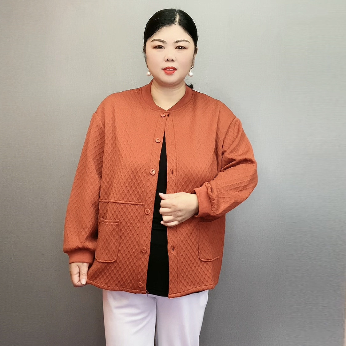 妈妈装春秋季宽松棒球领外套女士