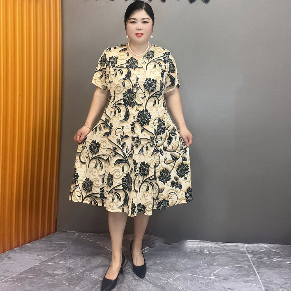 中老年妈妈装冰丝弹力裙子加肥加