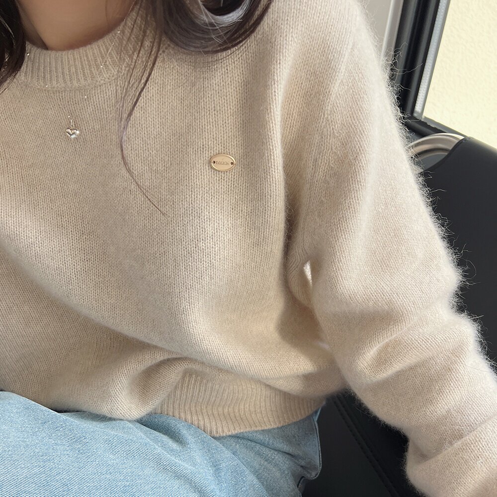 欧货圆领羊绒衫女25春季新款羊绒设计感米色打底高级感超好看毛衣