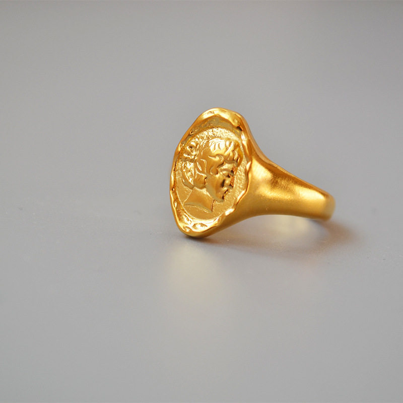 复古金色美人头像伊丽莎白女王戒指女 黄铜镀金 质感百搭潮人个性