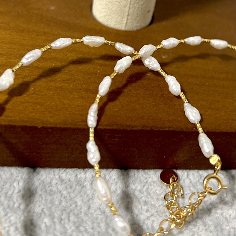 S925银镀金 法式米粒珍珠项链女轻奢高级叠戴王品