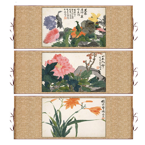 赵之谦花鸟画横幅挂画茶室背景画卷轴挂画仿古名家挂画丝绸礼品画