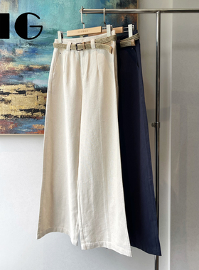 CARANGI品牌-B入清凉松弛感亚麻莱赛尔宽松直筒阔腿休闲裤IG81037