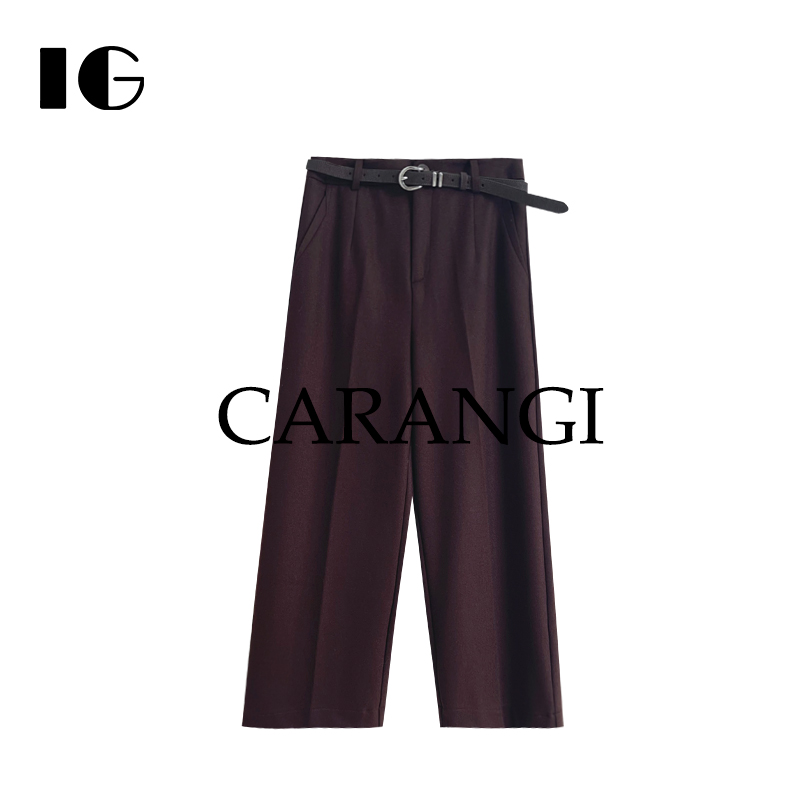 卡其色微弹女休闲裤九分裤