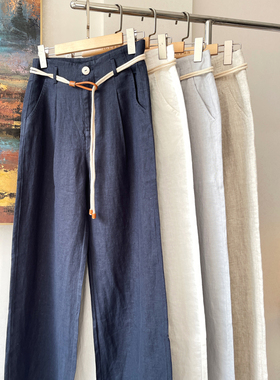 CARANGI品牌【大长腿亚麻裤】100%亚麻连腰直筒阔腿裤