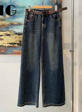 CARANGI品牌-丹宁色高级感复古怀旧直筒牛仔裤IG3728