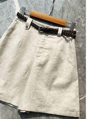 CARANGI 柜面牛货老钱风全亚麻短裤夏季轻薄透气五分直筒阔腿裤子