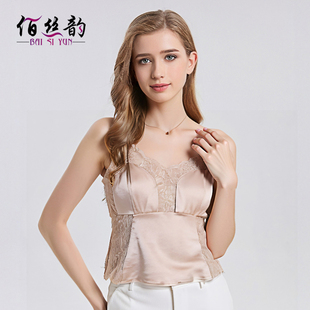 夏季真丝缎面吊带背心女桑蚕丝性感蕾丝薄款大胸显小文胸美背上衣