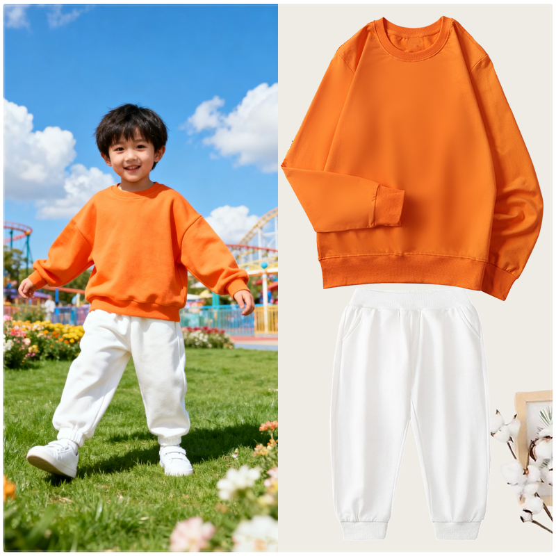 儿童彩色卫衣纯棉套装秋冬款加绒款幼儿园小学生运动会亲子装班服