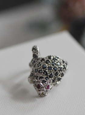 妖家|蓝宝石豹子戒指纯银镶嵌