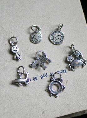 妖家出品 s925纯银 小老虎 螃蟹 乌龟 海豚 项链吊坠 AZY16