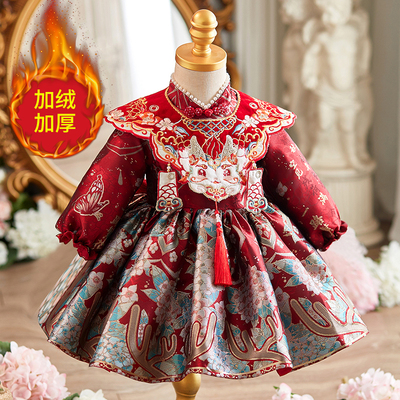 周岁礼服女宝宝红色抓周中式唐装