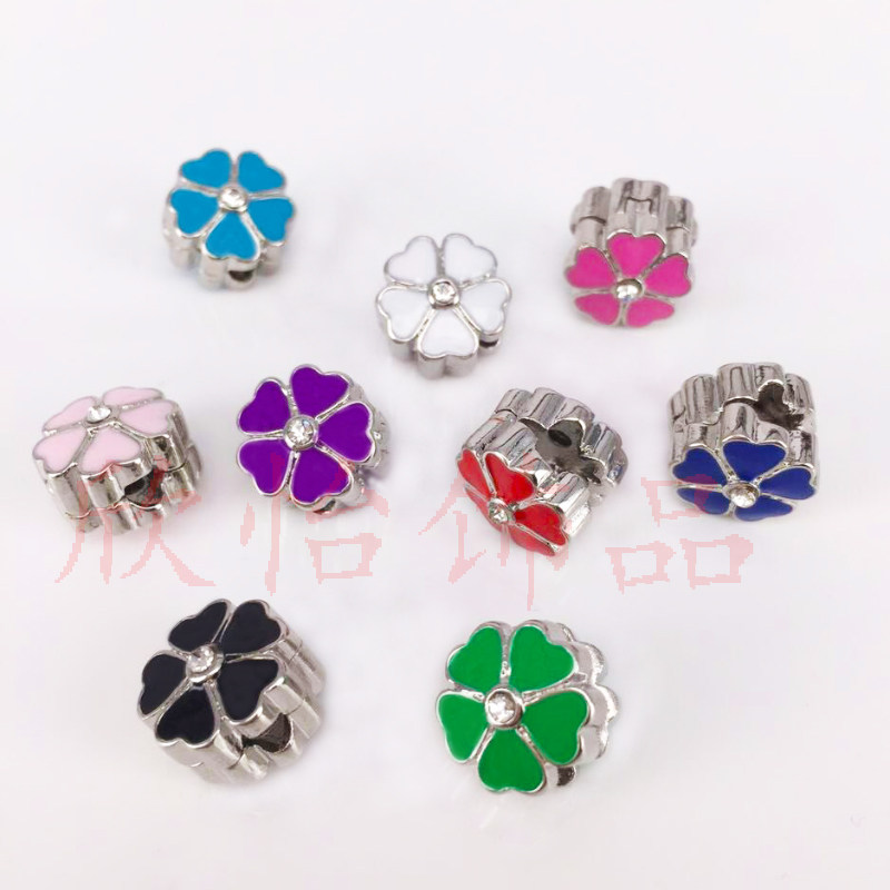 diy四叶草镶钻卡扣皮绳散珠新品