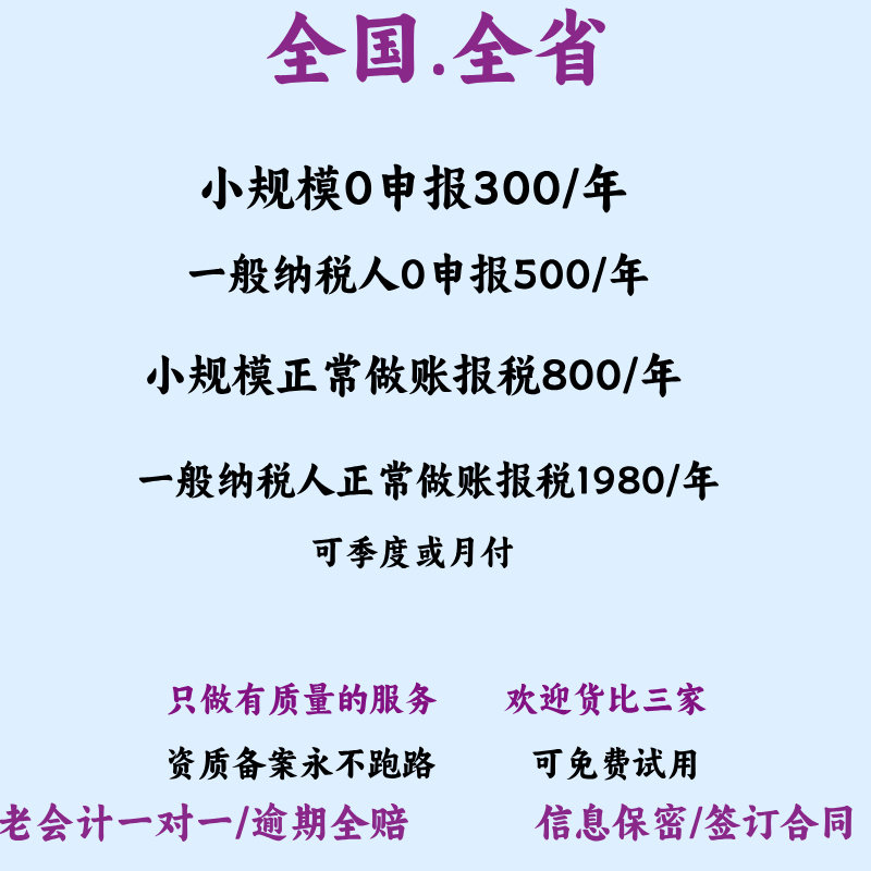 全国代理记账报税小规模湖北武汉公司个体户税务申报代账报税内帐