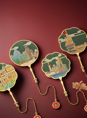 上海景点纪念品东方明珠外滩豫园静安寺中国风金属书签文创礼品