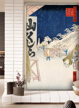 日本北海道雪景壁画墙纸日式风格简约壁纸浮世绘居酒屋日料背景墙