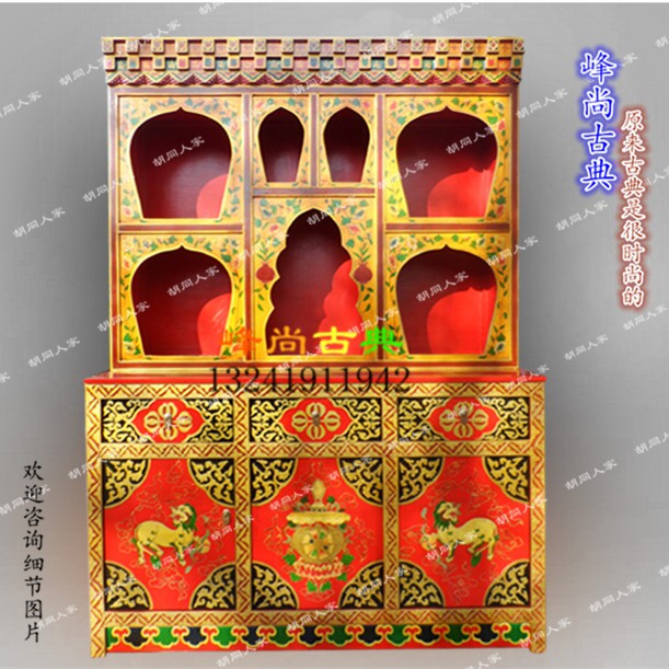 可定制藏式佛龛佛柜 手工彩绘佛堂佛台供台 供桌西藏彩绘家具