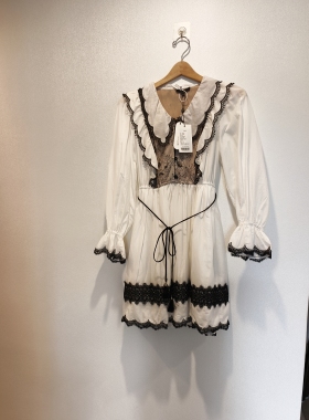 ZOW春季女白色花边桑蚕丝连帽衣裙