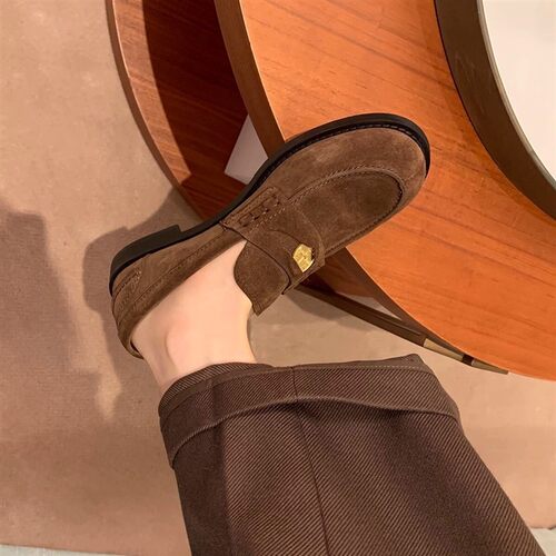 牛皮版新款伦敦来信~圆头小金币懒人英伦风真皮乐福单鞋女小皮鞋