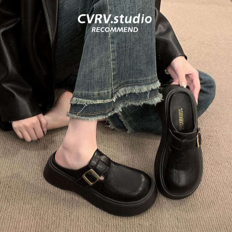 法式包头半拖鞋女外穿2025春季新款松糕厚底鞋休闲配裙子勃肯凉拖,女鞋,包头拖,淘宝优惠券,粉丝福利购,淘宝优惠卷