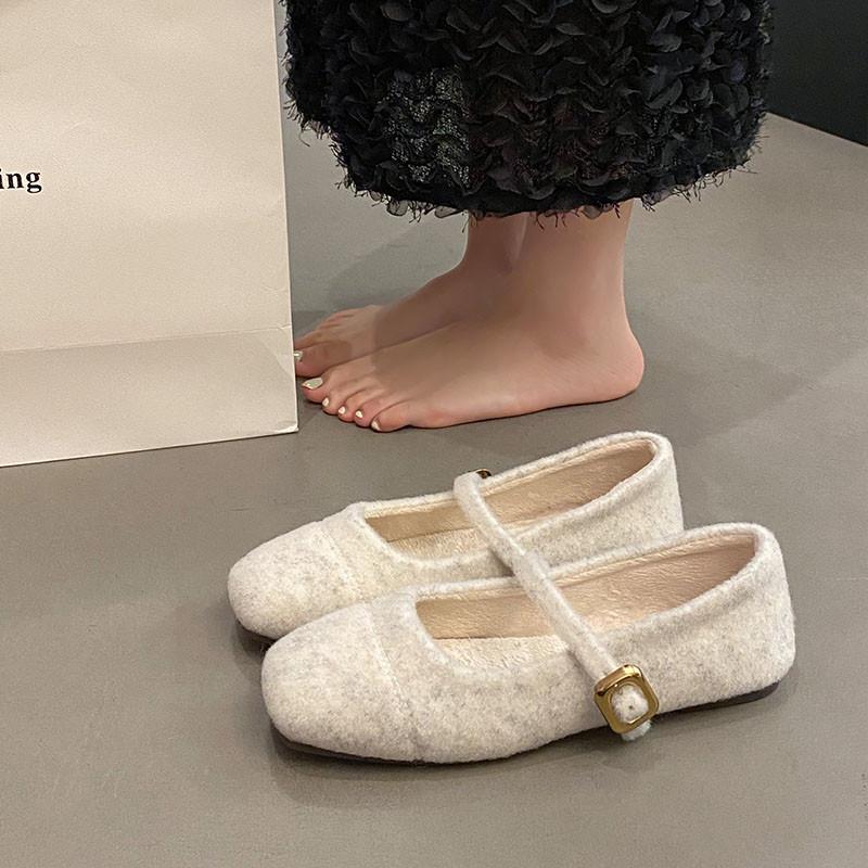 毛毛鞋女秋冬外穿2024新款法式加绒仙女风玛丽珍豆豆鞋瓢鞋棉鞋子