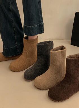 3CM内增高灰色雪地短靴女新款冬季呢子短筒保暖加绒棉勃肯鞋子