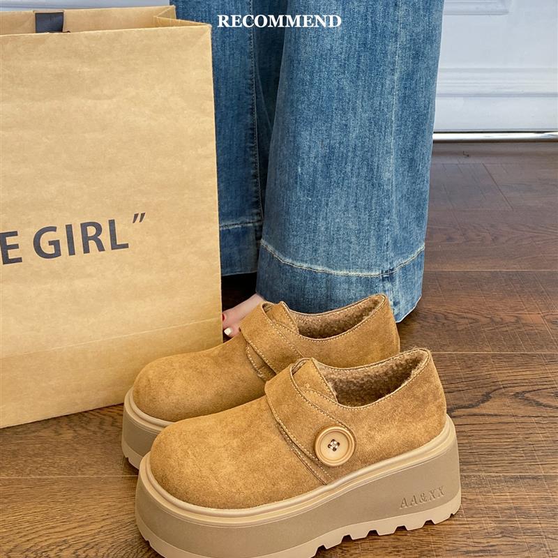 勃肯鞋女加绒单鞋2025年秋冬新款厚底松糕一脚蹬乐福鞋全包博肯鞋