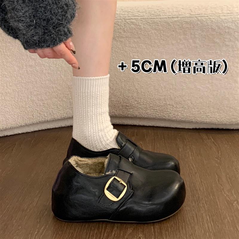 厚底内增高加绒皮面勃肯鞋女2025新款冬季女鞋子一脚蹬雪地靴棉鞋