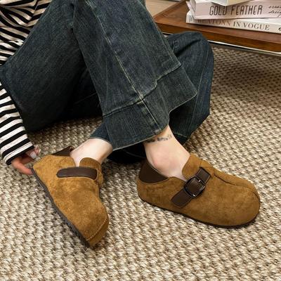 小个子厚底内增高薄绒全包勃肯鞋女2025秋冬新款丑萌一脚蹬懒人鞋