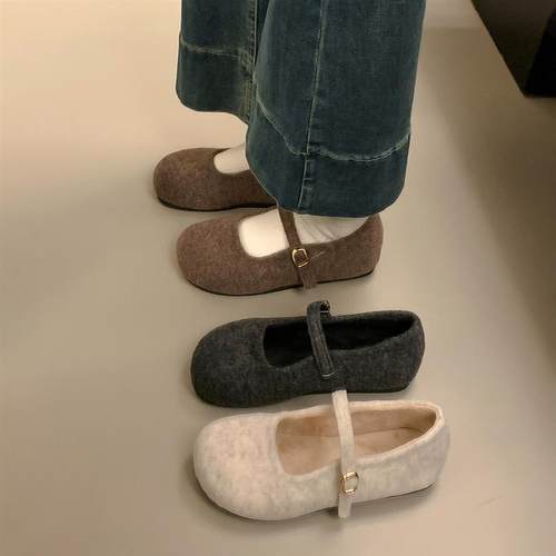 仙女风毛毛鞋女秋冬季外穿2025新款玛丽珍鞋蝴蝶结加绒保暖棉鞋子