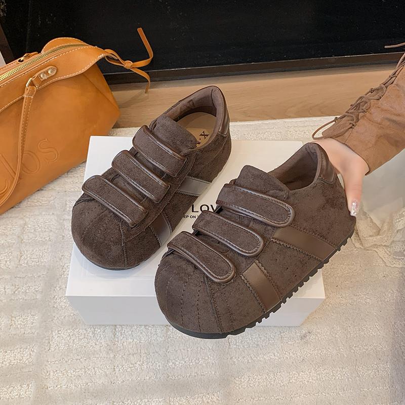 丑萌魔术贴面包鞋2025早秋新款复古厚底小众设计感真皮休闲运动鞋