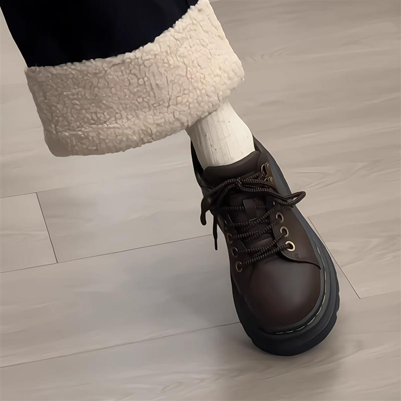 厚底圆头系带小皮鞋女2025新款春秋百搭英伦风复古增高乐福鞋单鞋