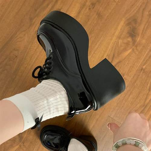 英伦风小皮鞋女春秋冬季2025新款复古厚底粗跟系带单鞋子高跟甜酷