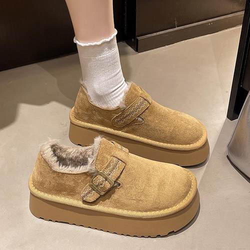 厚底勃肯鞋女2025冬季新款一脚蹬加绒保暖毛毛鞋休闲复古乐福鞋子