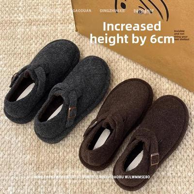 不累脚灰色隐形内增高6CM勃肯鞋2025秋冬季新款厚底一脚蹬女鞋
