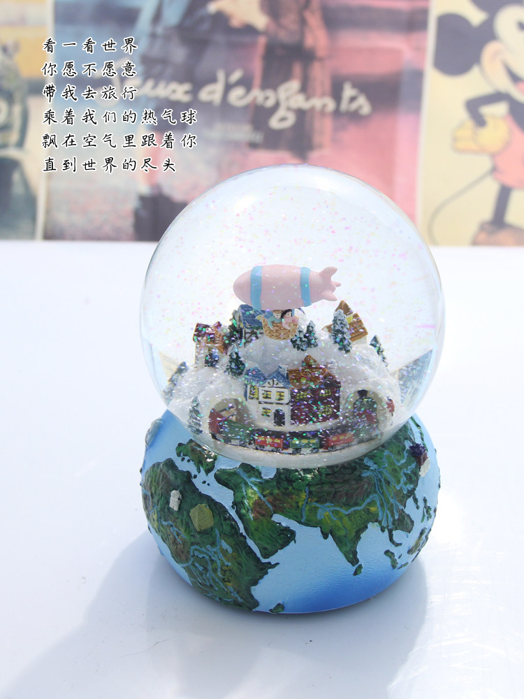미국 뮤직 박스 회전 뮤직 박스 눈송이 떨어지는 판타지 램프 크리스탈 공 하늘 도시 소녀 생일 선물