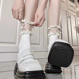 木耳花边中筒袜白色jk袜蝴蝶结公主袜 日系甜美洛丽塔袜子女春秋款