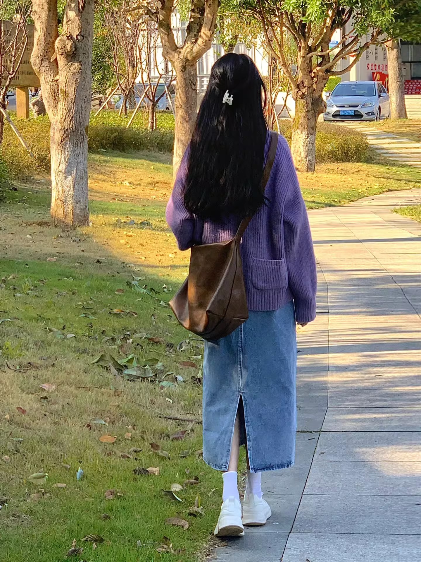 紫色毛衣开衫女2023早秋新款温柔韩系减龄学院风V领显瘦针织外套
