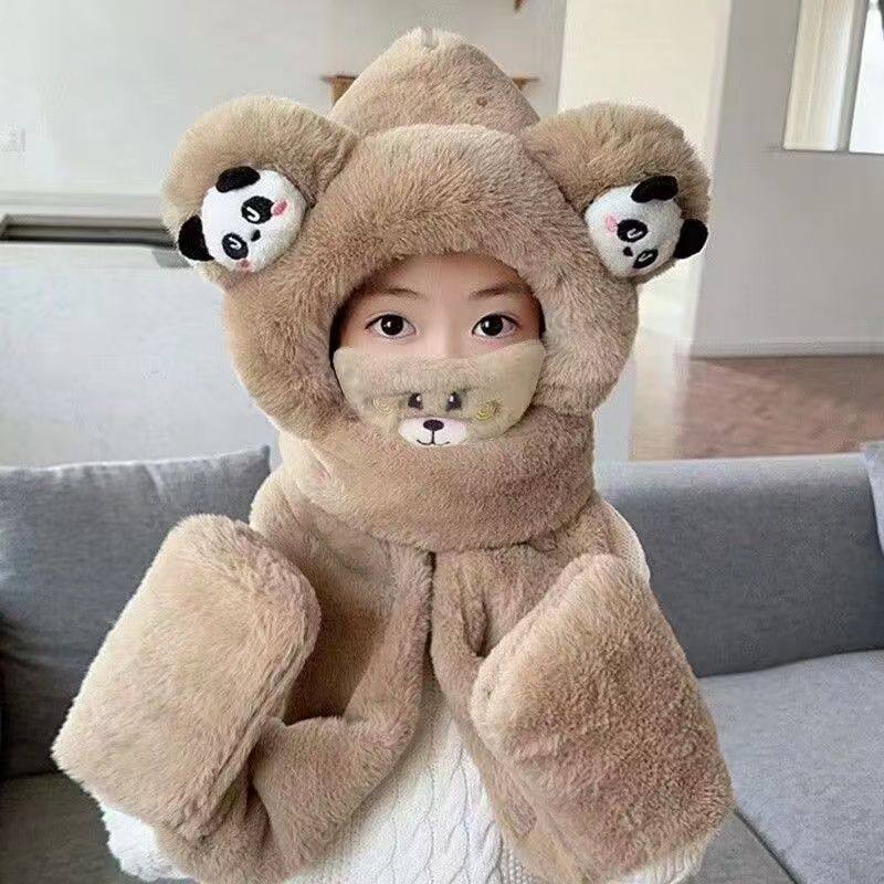 新款儿童帽子围巾手套一体冬季男女童卡通熊猫加厚保暖护耳毛绒帽,服饰配件/皮带/帽子/围巾,防晒帽,淘宝优惠券,粉丝福利购,淘宝优惠卷