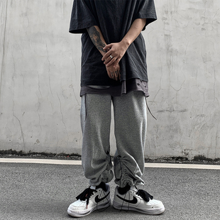 高街胖子裤子男秋冬季宽松重磅垂感束脚休闲长卫裤百搭痞帅潮流牌