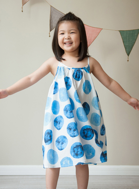 原创夏季蓝色圆点女童吊带连衣裙可爱小仙女孩子透气裙子韩版时尚